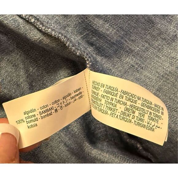 Zara Women’s Denim Shirt Elasticized Tie Waist Peplum Sz. S 3/4 Sleeves - Picture 8 of 8